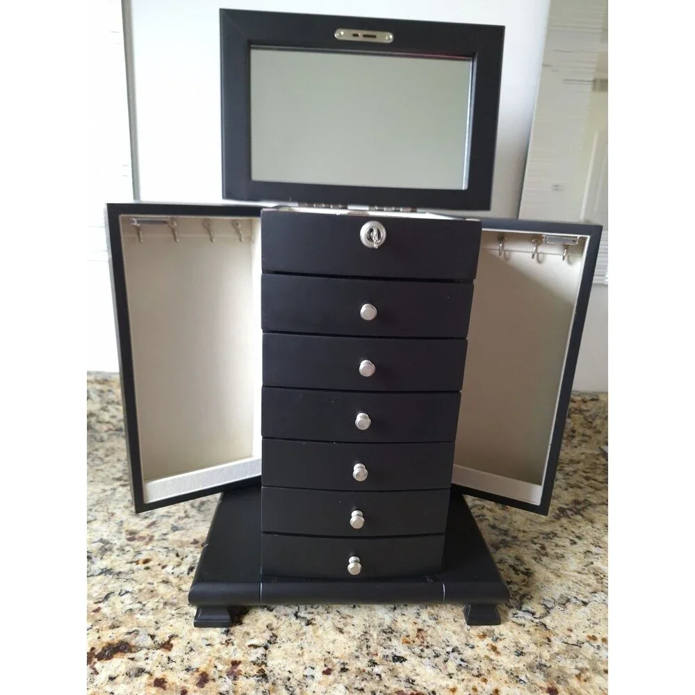 Mele & Co. LAYLA Wooden Jewelry Box 6-Drawers & Necklace Cabinets w/Tassled Key